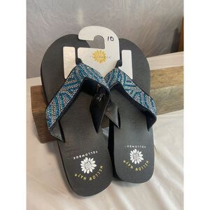 Women's Yellow Box Mellow Mat Black With Blue‎ Sparkles Flip Flops-Size 10-NWT